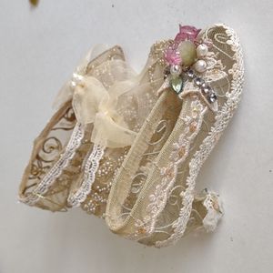 Mini Shoe Trinket Ornament  Silk Pearls Set 5 Victorian Vintage